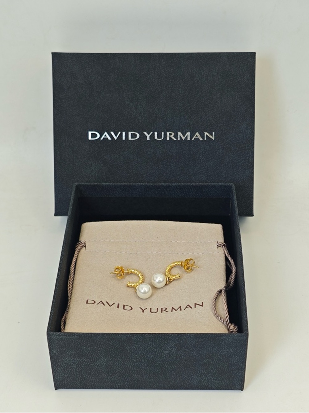 David Yurman Gold and White Pearl Earrings